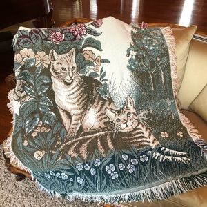 Vintage Cat Feline Throw Blanket Woven Tapestry